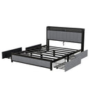 Queen Bed Frame with LED Headboard, Upholstered Bed with 4 Storage Drawers and USB Ports, Light Grey - Supfirm