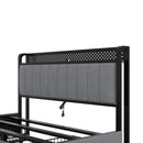 Queen Bed Frame with LED Headboard, Upholstered Bed with 4 Storage Drawers and USB Ports, Light Grey - Supfirm