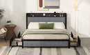 Queen Bed Frame with LED Headboard, Upholstered Bed with 4 Storage Drawers and USB Ports, Light Grey - Supfirm