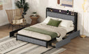 Queen Bed Frame with LED Headboard, Upholstered Bed with 4 Storage Drawers and USB Ports, Light Grey - Supfirm