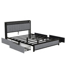 Queen Bed Frame with LED Headboard, Upholstered Bed with 4 Storage Drawers and USB Ports, Light Grey - Supfirm