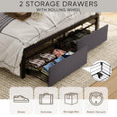 Queen Bed Frames with Storage Headboard and Drawers, LED Platform Bed Frame Queen Size, LED Upholstered Bed Frame with Charging Station, No Box Spring Needed, Easy Assembly, Grey - Supfirm
