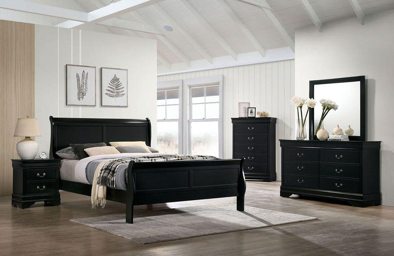 Queen Size Bed Black Louis Phillipe Solidwood 1pc Bed Bedroom Sleigh Bed, Common - Supfirm