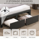 Queen Size Bed Frame with 2 Storage Drawers, Upholstered Bed Frame with Wingback Headboard Storage Shelf Built-in USB Charging Stations and Strong Wood Slats Support, No Box Spring Needed, Dark Gray - Supfirm