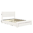 Queen Size Bed Frame with Drawers Storage, Leather Upholstered Platform Bed with Charging Station, White (Expect arrive date Jan. 12th. 2024) - Supfirm