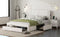 Queen Size Bed Frame with Drawers Storage, Leather Upholstered Platform Bed with Charging Station, White (Expect arrive date Jan. 12th. 2024) - Supfirm