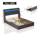 Queen Size Bed Frame with LED, 4 Under-bed Portable Storage Drawers, Wings Headboard Design, Dark Grey - Supfirm