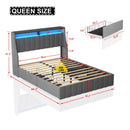 Queen Size Bed Frame with LED, 4 Under-bed Portable Storage Drawers, Wings Headboard Design, Light Grey - Supfirm