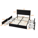 Queen Size Bed Frame with LED Lights, USB Charging Station, Black Textured Paint Bed Frame, Four Bottom Drawers for Stable Storage and Assembly, Black - Supfirm