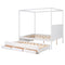 Queen Size Canopy Platform Bed with Twin Size Trundle and Three Storage Drawers,White - Supfirm