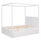 Queen Size Canopy Platform Bed with Twin Size Trundle and Three Storage Drawers,White - Supfirm