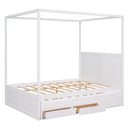 Queen Size Canopy Platform Bed with Twin Size Trundle and Three Storage Drawers,White - Supfirm