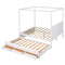 Queen Size Canopy Platform Bed with Twin Size Trundle and Three Storage Drawers,White - Supfirm