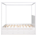 Queen Size Canopy Platform Bed with Twin Size Trundle and Three Storage Drawers,White - Supfirm