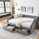 Queen Size Daybed with Two Drawers Trundle Upholstered Tufted Sofa Bed, Linen Fabric, Grey (88"x64.5"x34") - Supfirm