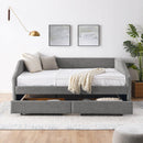 Queen Size Daybed with Two Drawers Trundle Upholstered Tufted Sofa Bed, Linen Fabric, Grey (88"x64.5"x34") - Supfirm