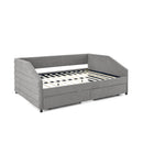 Queen Size Daybed with Two Drawers Trundle Upholstered Tufted Sofa Bed, Linen Fabric, Grey (88"x64.5"x34") - Supfirm