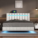 Queen Size Floating Bed Frame with LED Lights and USB Charging,Modern Upholstered Platform LED Bed Frame, White - Supfirm