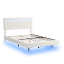 Queen Size Floating Bed Frame with LED Lights and USB Charging,Modern Upholstered Platform LED Bed Frame, White - Supfirm