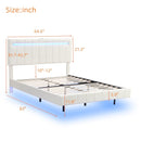 Queen Size Floating Bed Frame with LED Lights and USB Charging,Modern Upholstered Platform LED Bed Frame, White - Supfirm