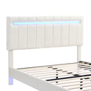 Queen Size Floating Bed Frame with LED Lights and USB Charging,Modern Upholstered Platform LED Bed Frame, White - Supfirm