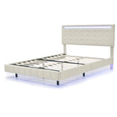 Queen Size Floating Bed Frame with LED Lights and USB Charging,Modern Upholstered Platform LED Bed Frame,Beige - Supfirm