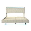 Queen Size Floating Bed Frame with LED Lights and USB Charging,Modern Upholstered Platform LED Bed Frame,Beige - Supfirm