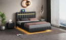 Queen Size Floating Bed Frame with LED Lights and USB Charging,Modern Upholstered Platform LED Bed Frame,Black - Supfirm