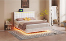 Queen Size Floating Bed Frame with LED Lights and USB Charging,Modern Upholstered Platform LED Bed Frame,White - Supfirm