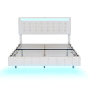 Queen Size Floating Bed Frame with LED Lights and USB Charging,Modern Upholstered Platform LED Bed Frame,White - Supfirm