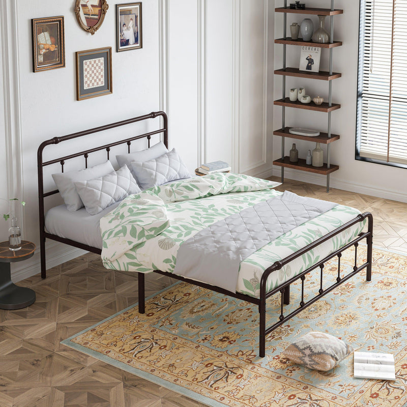 Queen Size Metal Platform Bed Frame with Victorian Style Wrought Iron-Art Headboard/Footboard, Common - Supfirm