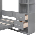 Queen Size Murphy Bed Wall Bed with Shelves, Drawers and LED Lights,Gray - Supfirm