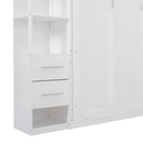 Queen Size Murphy Bed Wall Bed with Shelves, Drawers and LED Lights,White - Supfirm