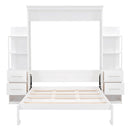 Queen Size Murphy Bed Wall Bed with Shelves, Drawers and LED Lights,White - Supfirm