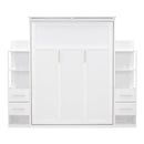 Queen Size Murphy Bed Wall Bed with Shelves, Drawers and LED Lights,White - Supfirm