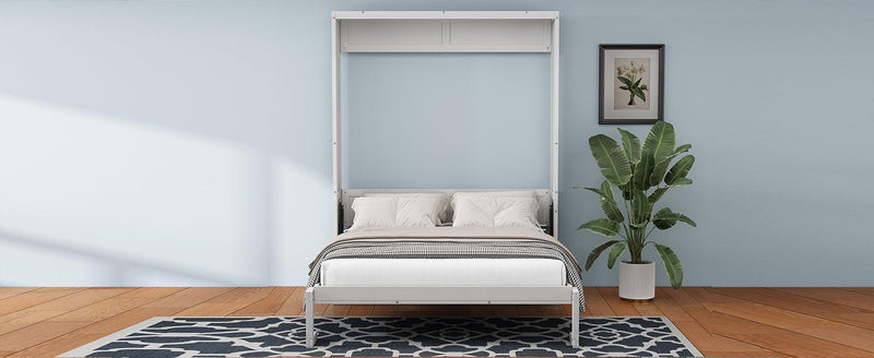 Queen Size Murphy Bed with 2 Side Cabinet Storage Shelves, 68-inch Cabinet Bed Folding Wall Bed with Desk Combo Perfect for Guest Room, Study, Office, Antique Grey White - Supfirm