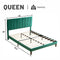 Queen Size Platform Bed with Upholstered Headboard and Slat Support, Heavy Duty Mattress Foundation, No Box Spring Required, Easy to Assemble, Green - Supfirm