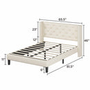 Queen Size Platform Bed with Upholstered Headboard and Slat Support, Heavy Duty Mattress Foundation, No Box Spring Required, Easy to Assemble,Beige - Supfirm