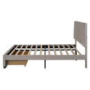 Queen Size Storage Bed Velvet Upholstered Platform Bed with a Big Drawer - Beige - Supfirm