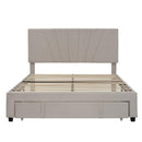 Queen Size Storage Bed Velvet Upholstered Platform Bed with a Big Drawer - Beige - Supfirm