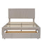 Queen Size Storage Bed Velvet Upholstered Platform Bed with a Big Drawer - Beige - Supfirm