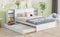 Queen Size Storage Platform Bed with Pull Out Shelves and Twin XL Size Trundle, White - Supfirm