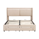 Queen Size Storage Upholstered Hydraulic Platform Bed with 2 Drawers, Beige - Supfirm