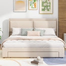 Queen Size Storage Upholstered Hydraulic Platform Bed with 2 Drawers, Beige - Supfirm