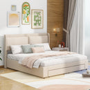 Queen Size Storage Upholstered Hydraulic Platform Bed with 2 Drawers, Beige - Supfirm