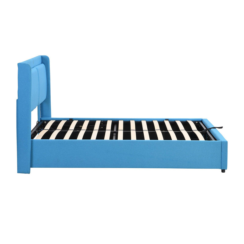 Queen Size Storage Upholstered Hydraulic Platform Bed with 2 Drawers, Blue - Supfirm