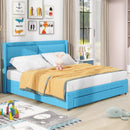 Queen Size Storage Upholstered Hydraulic Platform Bed with 2 Drawers, Blue - Supfirm