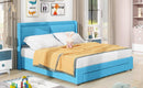 Queen Size Storage Upholstered Hydraulic Platform Bed with 2 Drawers, Blue - Supfirm