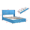 Queen Size Storage Upholstered Hydraulic Platform Bed with 2 Drawers, Blue - Supfirm