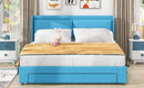 Queen Size Storage Upholstered Hydraulic Platform Bed with 2 Drawers, Blue - Supfirm